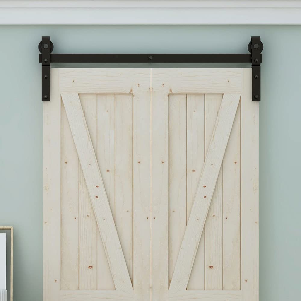 4FT Heavy Duty Bi-Folding Sliding Barn Door Hardware Kit - Smooth & Quiet Operation, Easy Installation for Double Doors (No Door Included) - Perfect for Bedroom Closets, Pantries and Home Office Spaces