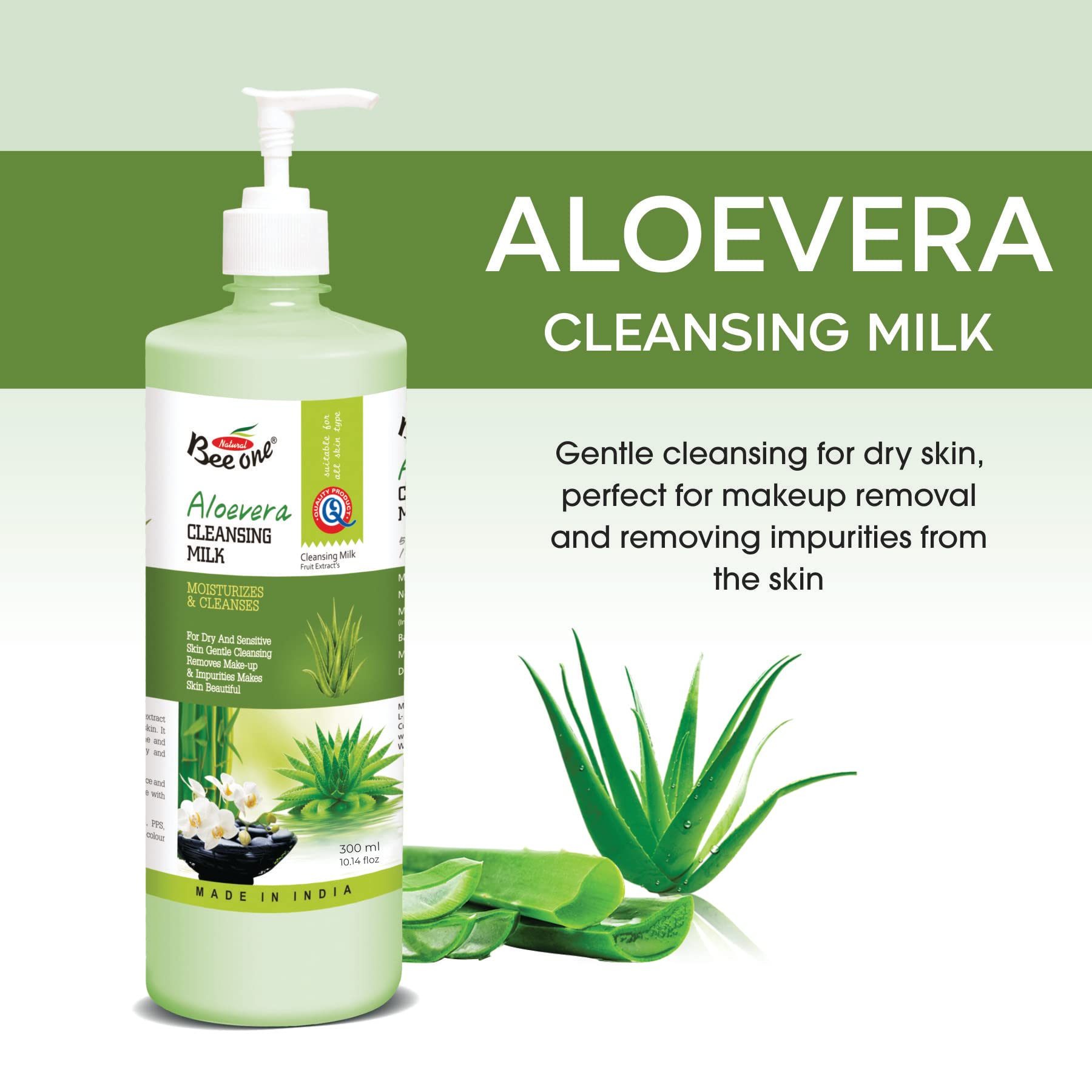 Beeone Aloe Vera Cleansing Milk - 500ml | Gentle Face Wash for Dry & Sensitive Skin | Hydrating & Soothing Facial Cleanser | Perfect for Daily Skincare Routine & Makeup Removal