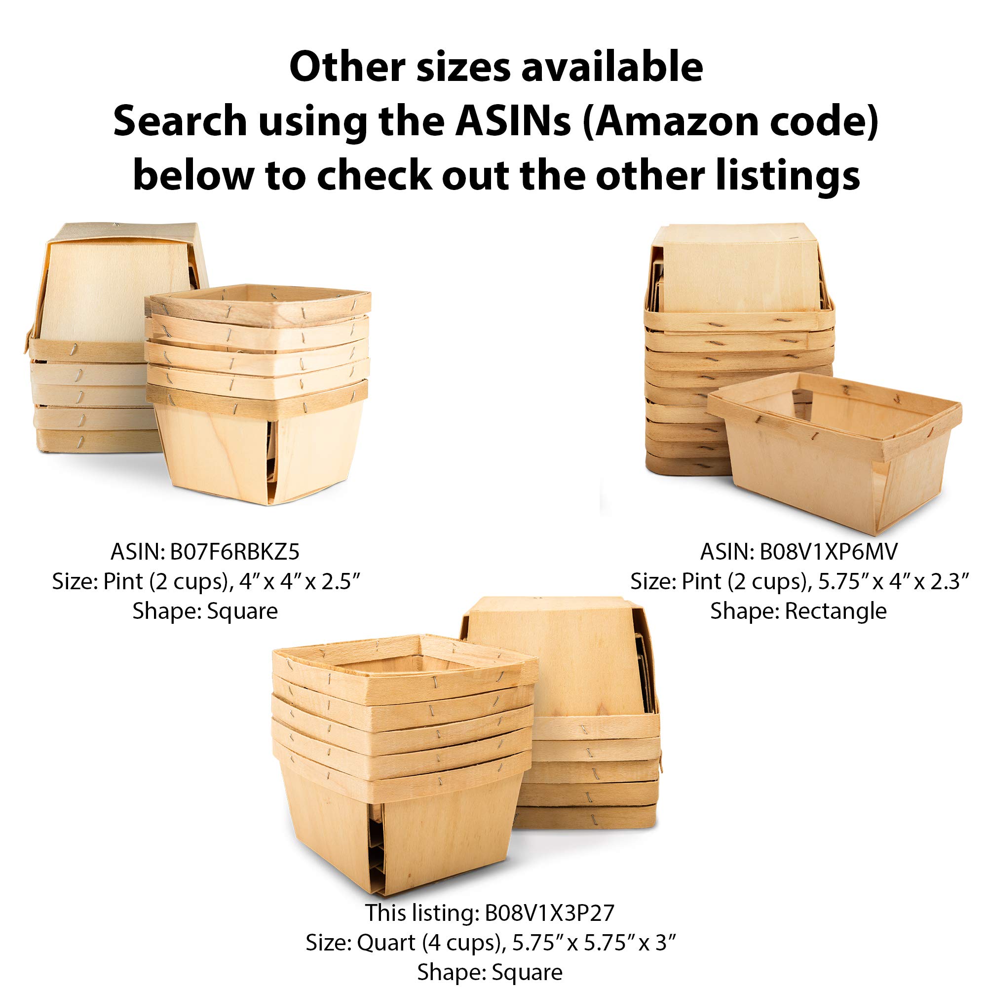 50 Pack One Quart Square Wooden Gift Baskets - 5.75