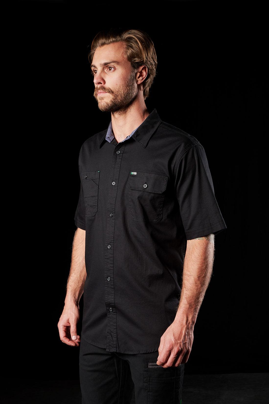 SSH 1 Short Sleeve Work Shirt for Men - Black Cotton Professional Workwear - Perfect for Construction, Landscaping & Outdoor Jobs