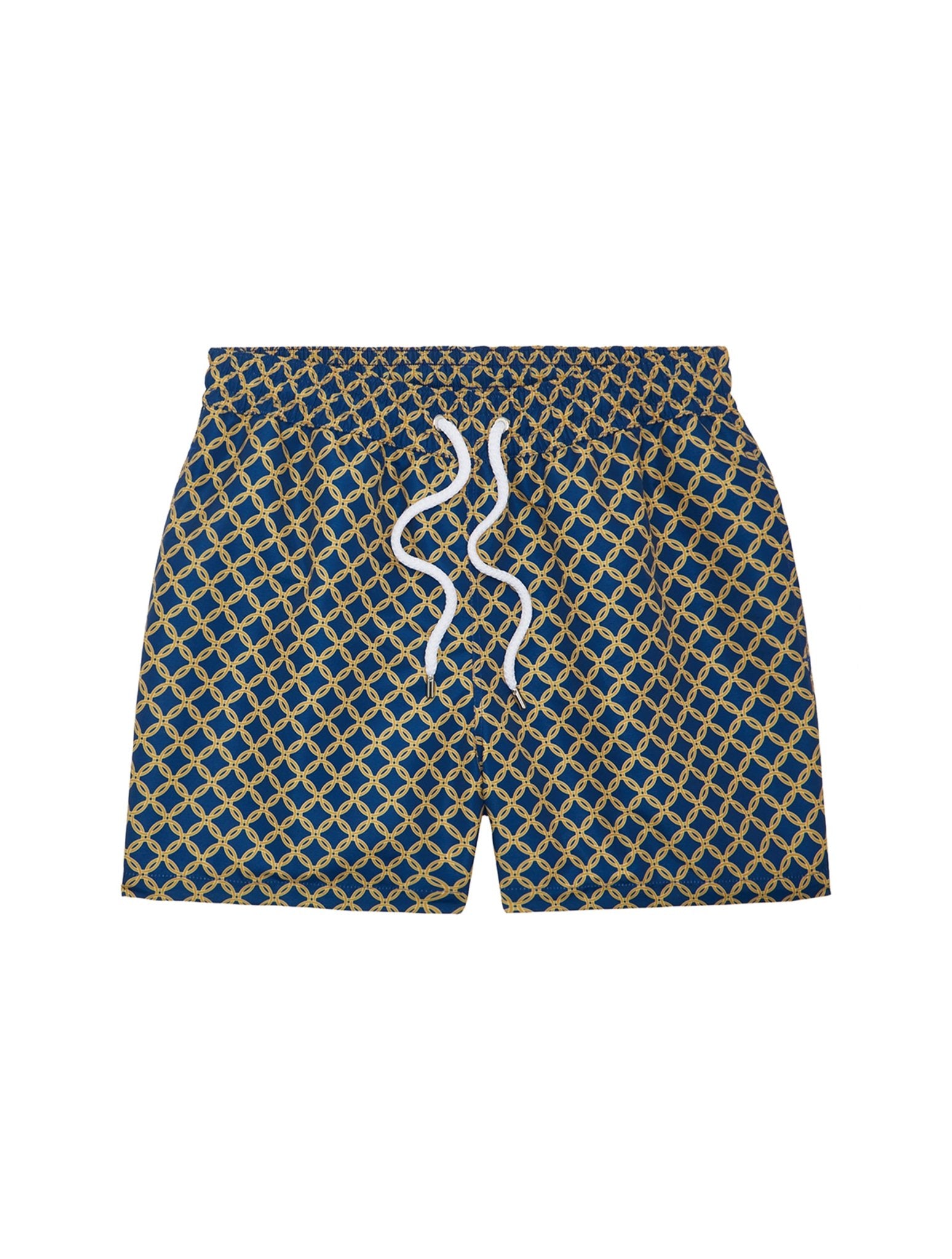 FRESCOBOL CARIOCA Treliça Sport Swim Shorts for Men - Quick Dry, Comfortable Beach Swimwear in Ocean Blue/Gold - Perfect for Swimming, Surfing, and Summer Vacations