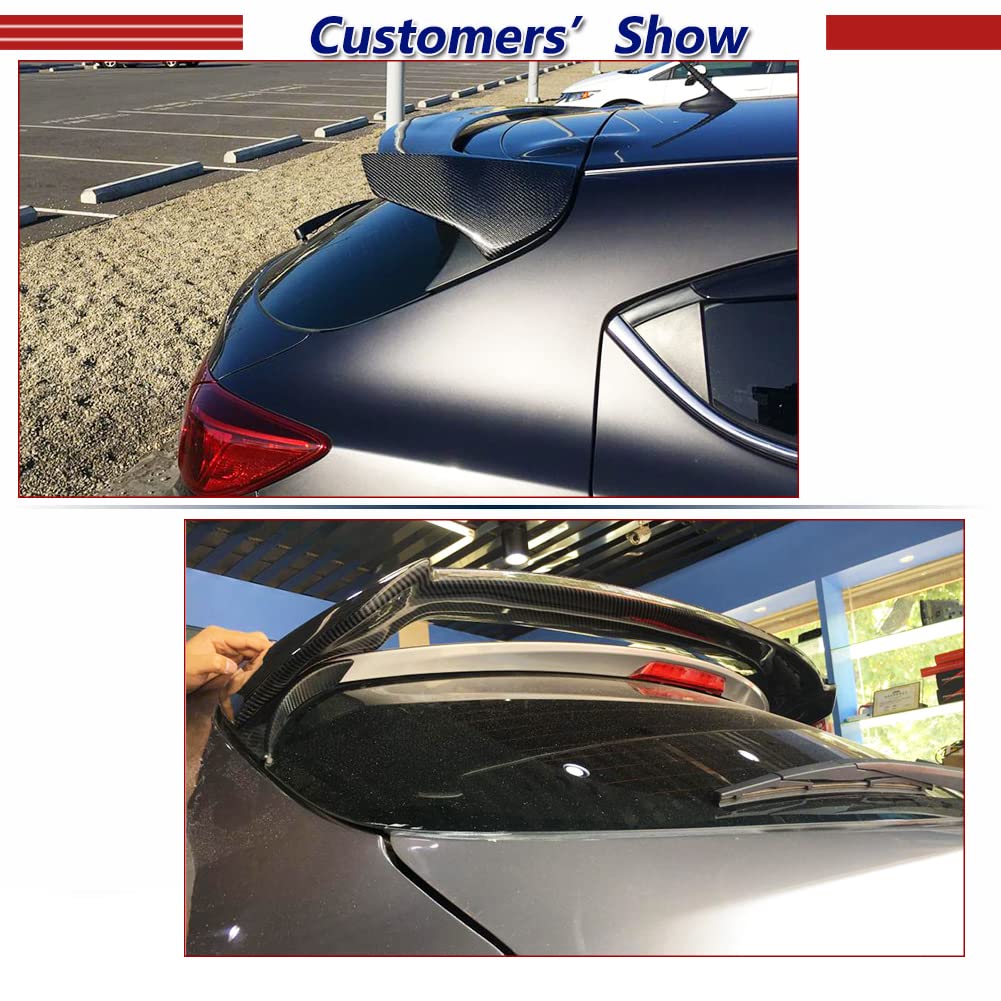 Carbon Fiber Roof Spoiler for Mazda 3 Axela Hatchback 4-Door 2014-2018 - High Gloss Rear Trunk Spoiler - Aerodynamic Window Lip - Factory Direct - Perfect for Street Racing & Car Shows