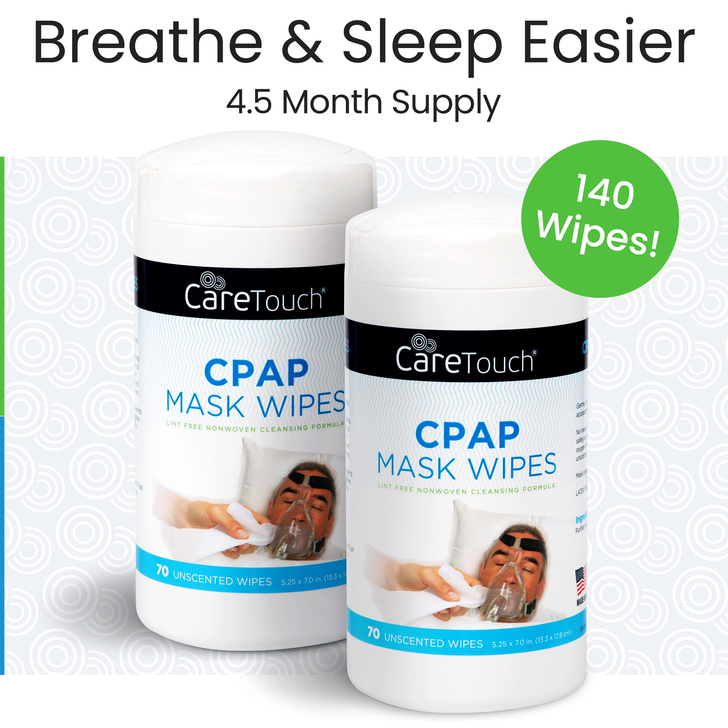 CareTouch Unscented CPAP Cleaning Wipes - 210 Count (3x70) for CPAP Mask Care