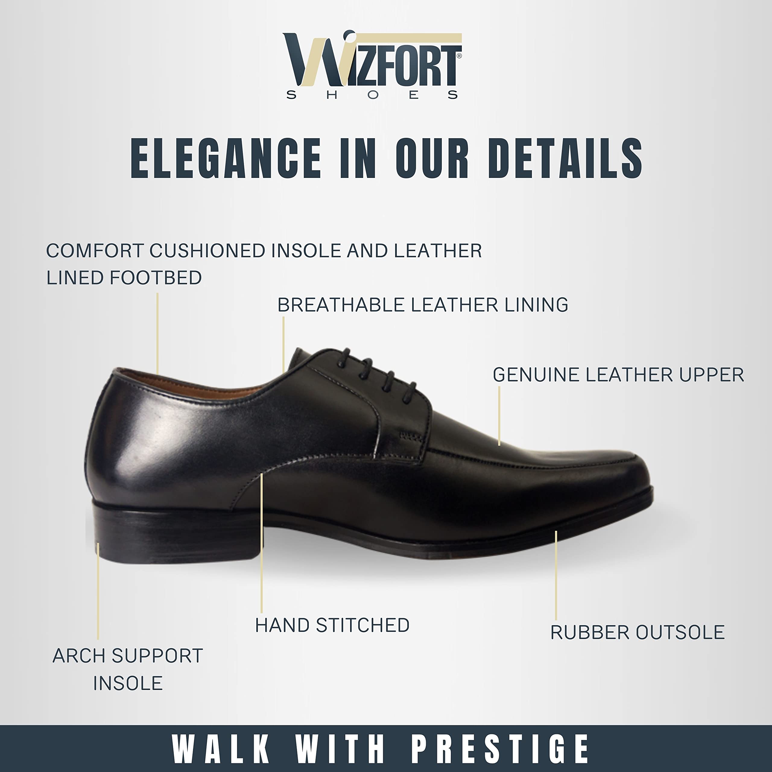Premium Wizfort Men's Leather Oxford Dress Shoes | Classic Black Lace-Up Formal Shoes for Business & Weddings | 100% Genuine Leather Durable & Stylish Men's Loafers | Perfect for Office, Parties & Special Occasions