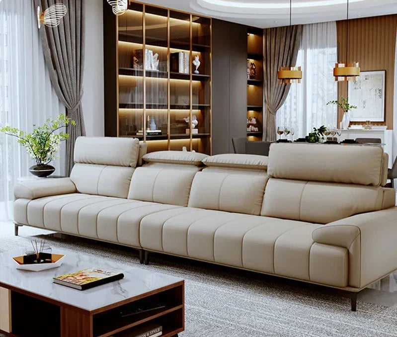 Luxury Piano Keys Cream Wind Leather Sofa Set - Modern Living Room Furniture for Home, Office & Lounge - Soft & Durable Leather Couch with Elegant Design
