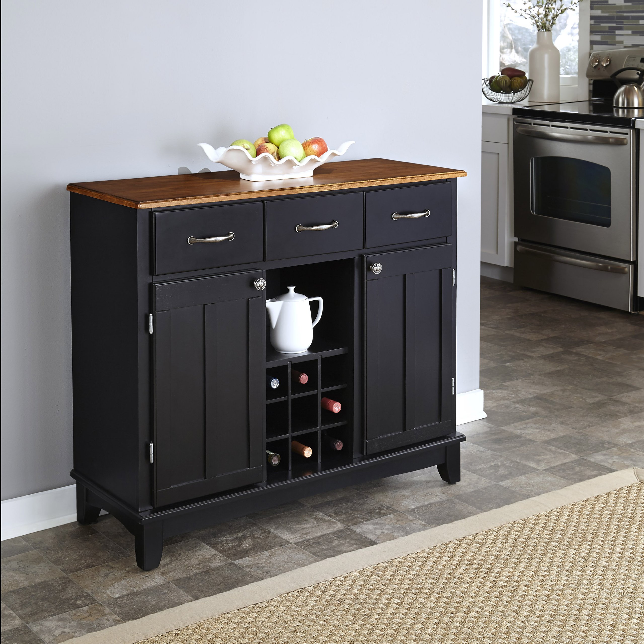 Homestyles Buffet Server - Elegant Black Buffet Table for Dining Room & Kitchen | Perfect for Entertaining, Buffet Serving & Extra Storage