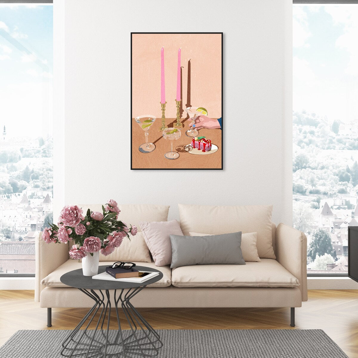 Elegant Pink Framed Canvas Wall Art Print - Modern Dessert Themed Dining Room Decor for Home & Restaurant | Perfect for Kitchen, Living Room & Cafe Interior Design