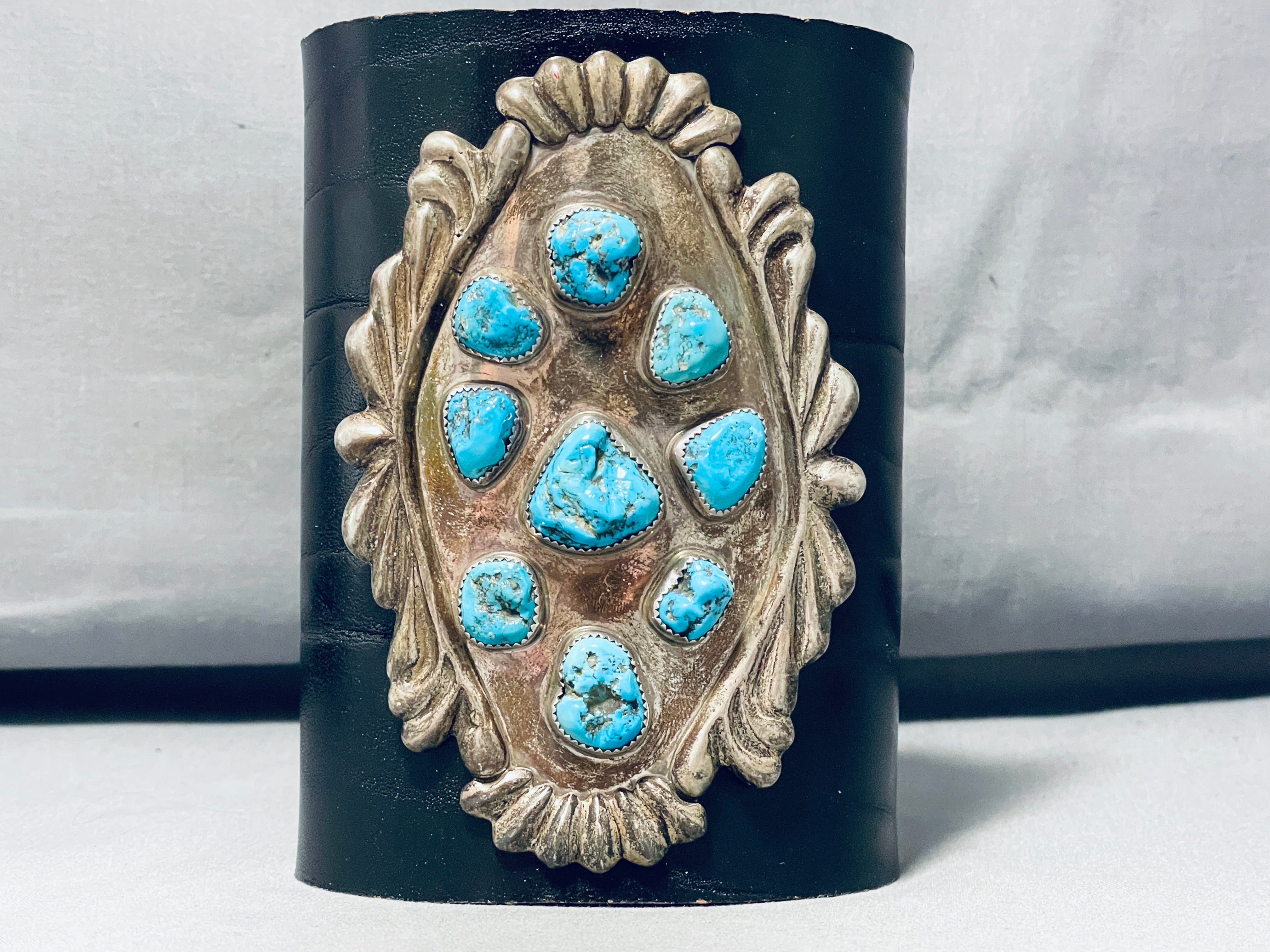 200 Grams Vintage Zuni Blue Gem Turquoise Sterling Silver Bow Guard - Authentic Native American Jewelry for Women & Men - Perfect for Weddings, Gifts & Boho Fashion