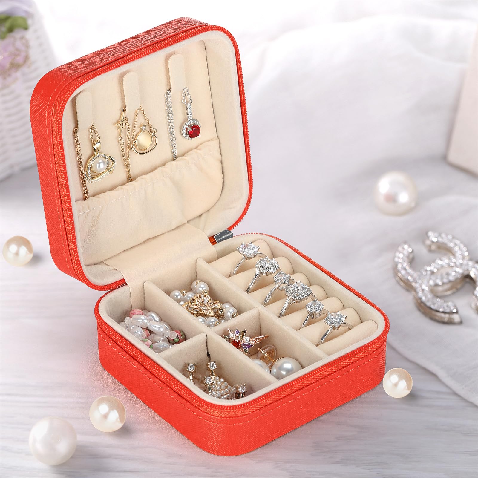 LETURE 3-Piece Travel Jewelry Organizer Box Set - Portable Mini Jewelry Storage for Rings, Earrings, Necklaces - Perfect for Travel, Gifts & Home Organization (Red)