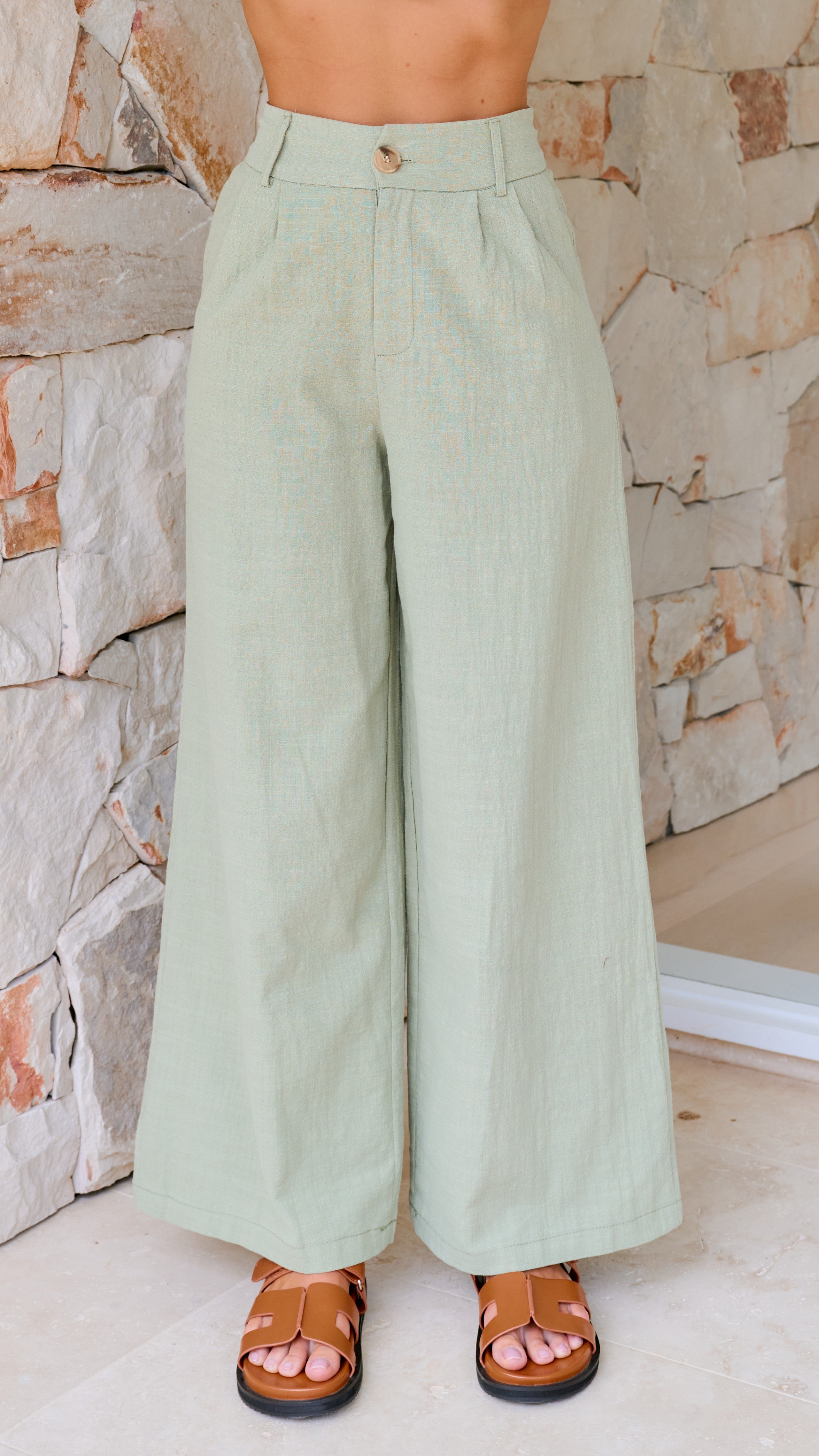 Jayme Women's High Waisted Casual Pants - Soft Stretchy Sage Green Trousers for Work, Travel & Everyday Comfort