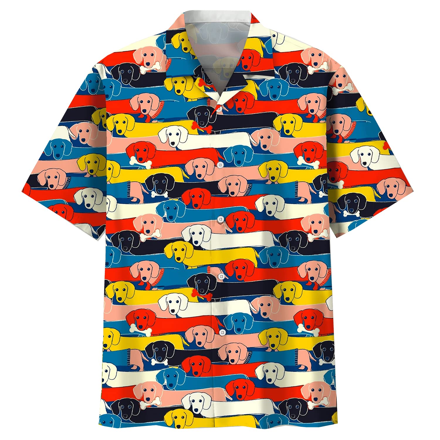 Hawaiian Shirts for Men - Dog Breed & Tiki Print Aloha Button Down Short Sleeve Shirt | Casual Summer Beach Wear, Luau Party Outfit, Vacation Shirt