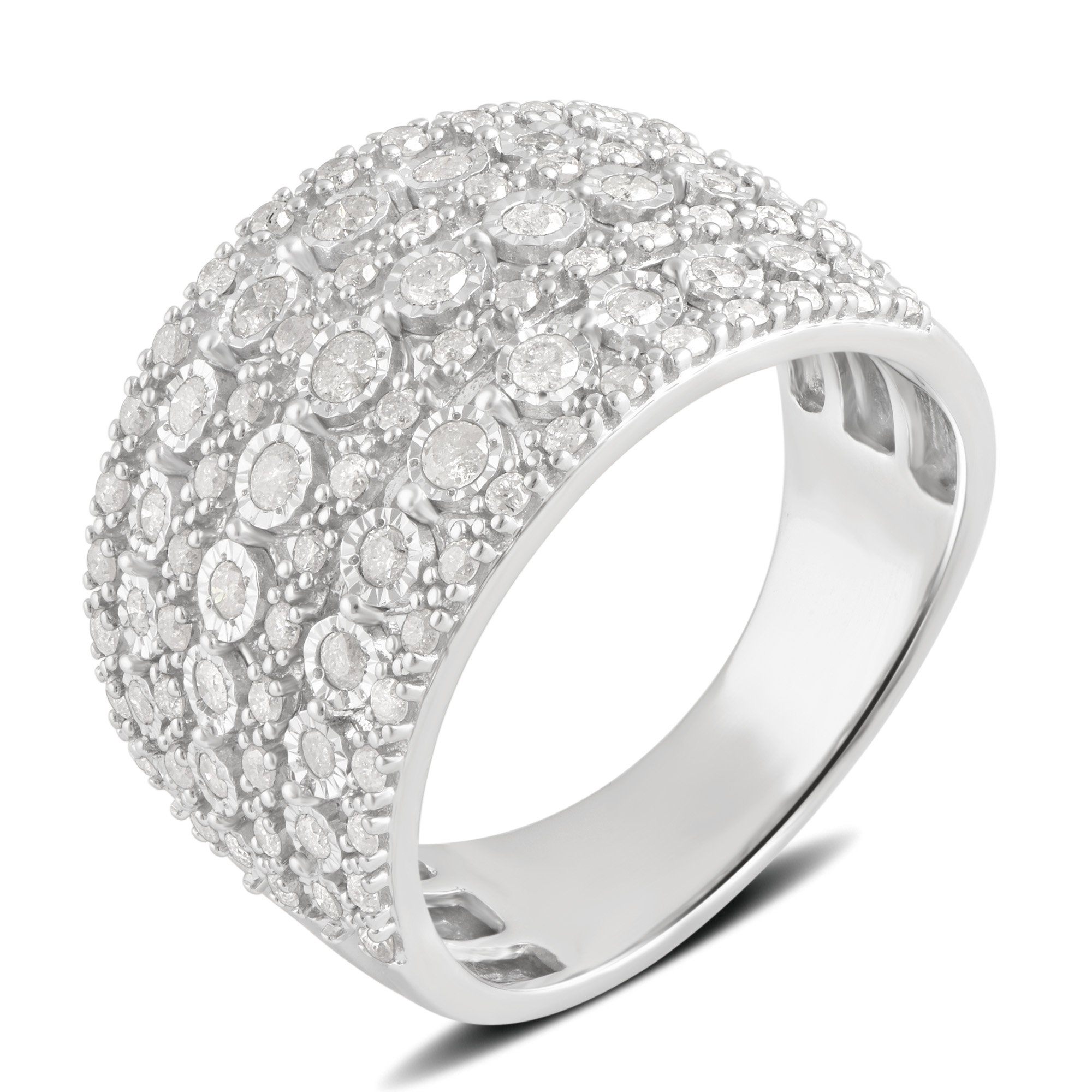 0.80 Carat Round-Cut Diamond Anniversary Ring for Women - Sterling Silver Prong Set Multi-Row Fashion Jewelry | Perfect for Weddings, Anniversaries & Special Occasions