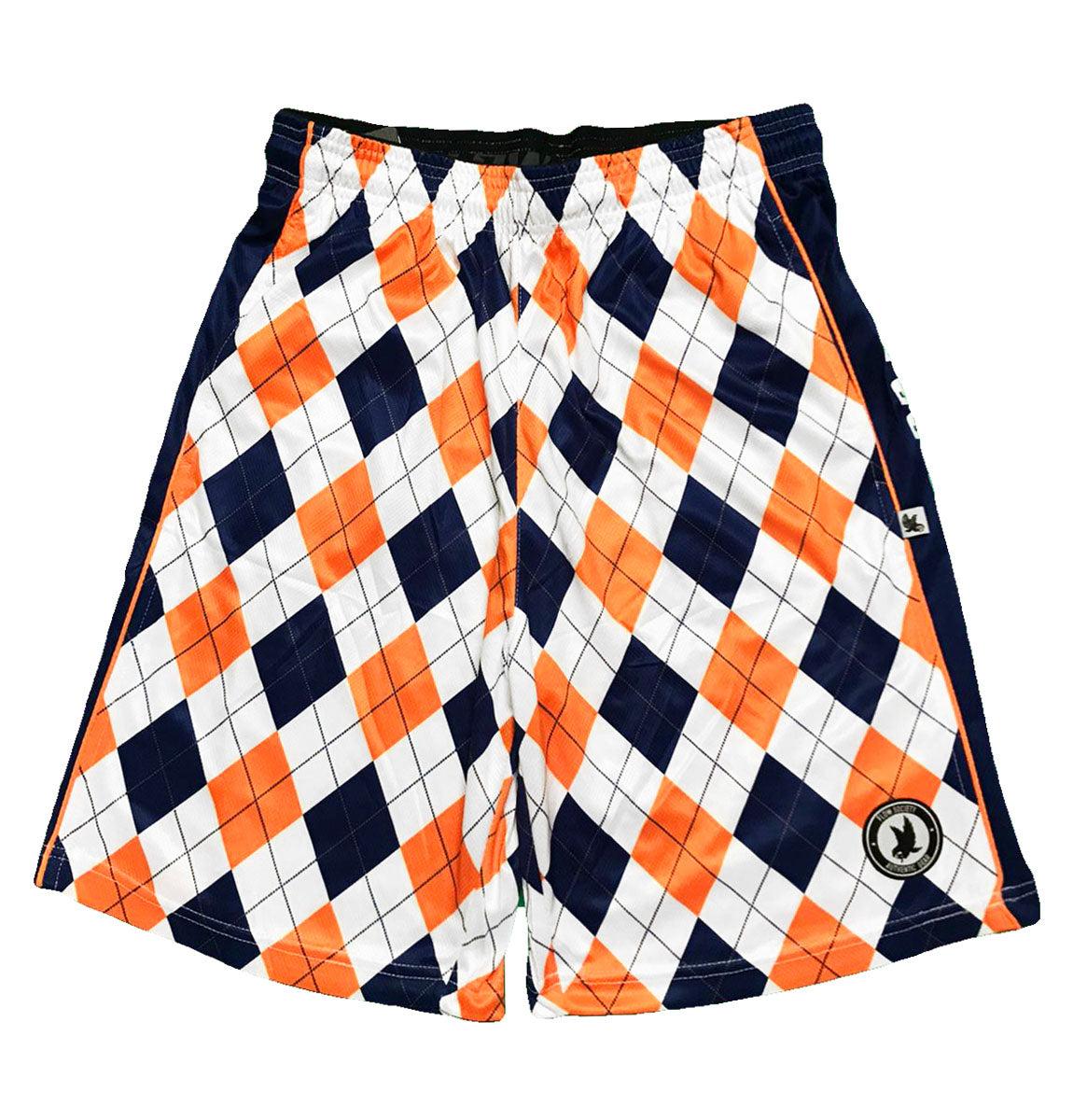 Men's Navy & Orange Argyle Athletic Shorts - Comfortable & Stylish Workout & Casual Wear for Running, Gym & Lounge