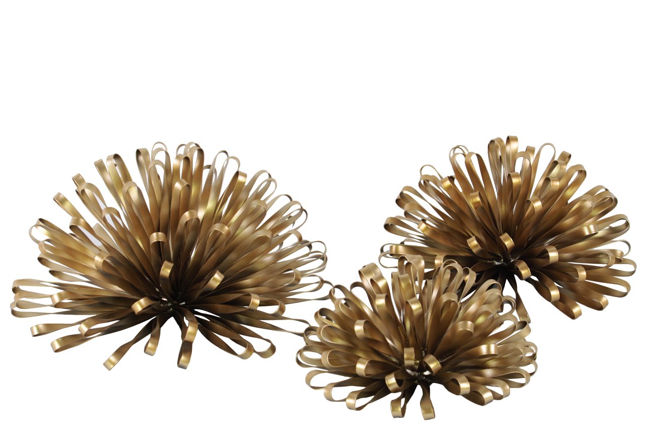 Gold Iron Ball of Looped Ribbon Sculpture - Set of 3 | Modern Home Decor, Office Desk Accessory, Gift Idea for Art Lovers