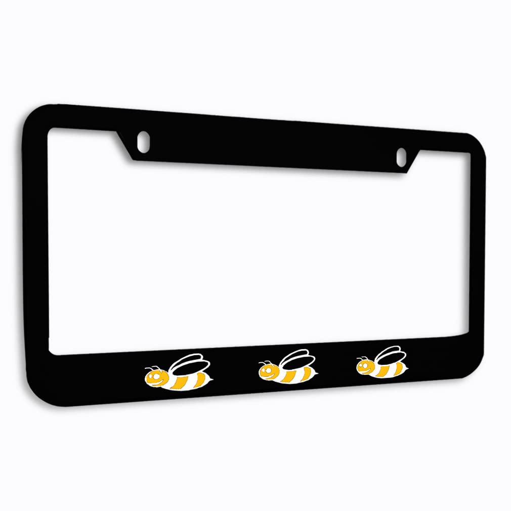 Speedy Pros Metal Zinc License Plate Frame - Bumble Bee Design, Weatherproof Car Tag Holder - Black 2-Hole Style - Perfect for Car Enthusiasts & Vehicle Customization