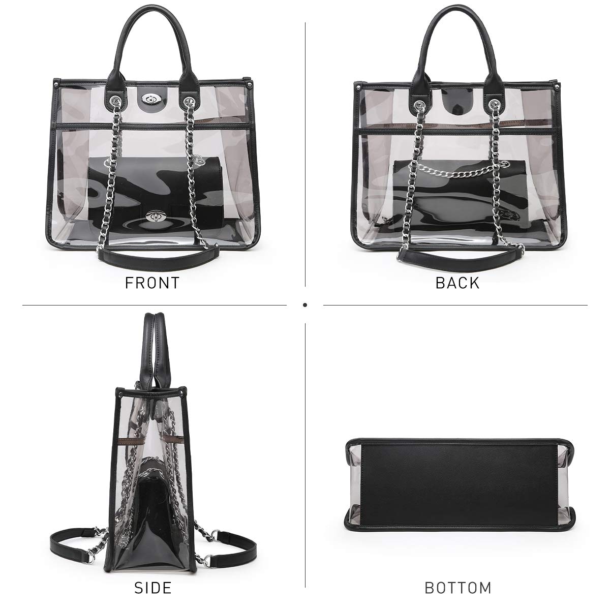Stadium Approved Clear Tote Bag for Women - Large Transparent Crossbody Purse, 2-in-1 Shoulder Work Bag | Perfect for Concerts, Sports Events, Travel & Work Essentials