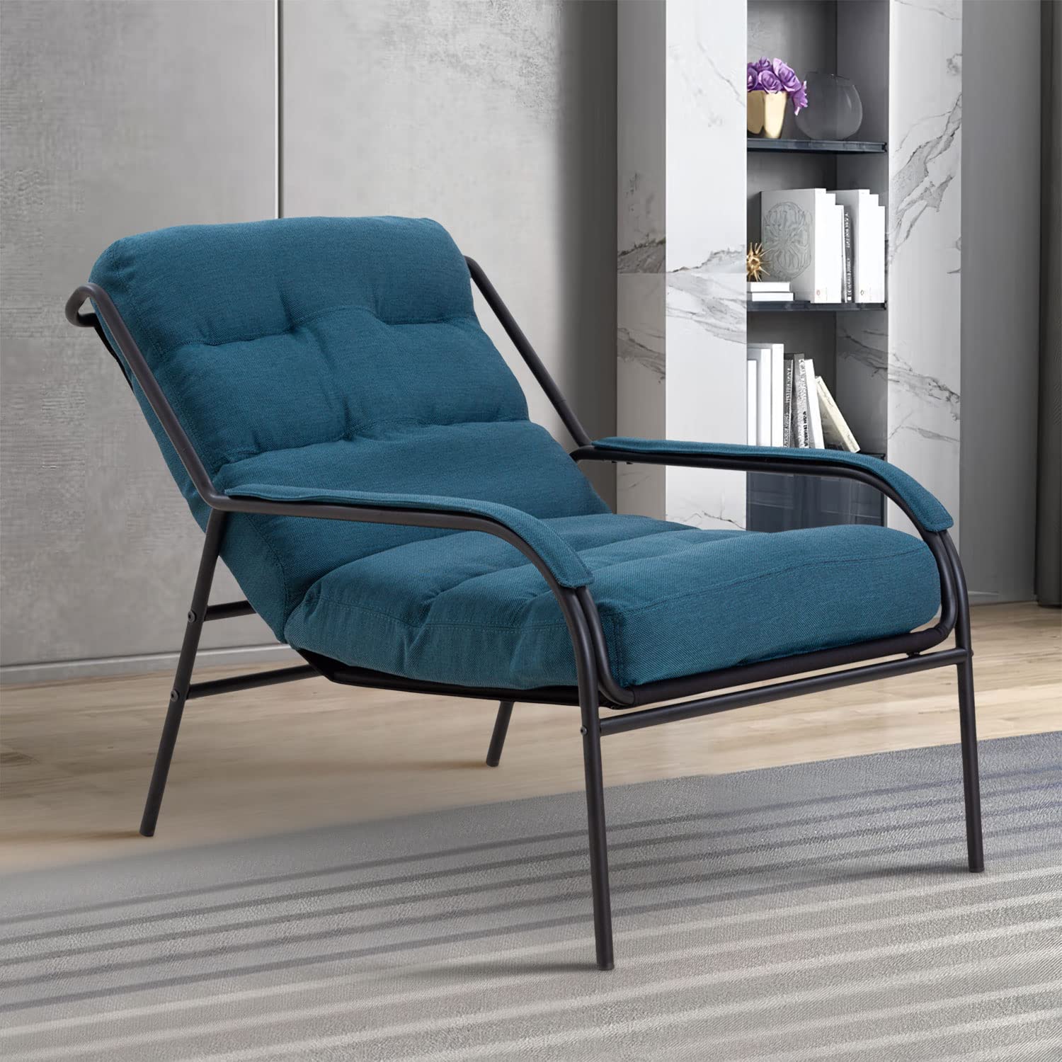 WILLIAMSPACE Navy Blue Upholstered Accent Chair - Comfortable Lounge Chaise with Arms for Living Room, Bedroom & Dorm - Plush Padded Cushion Sofa for Teens & Adults - Perfect for Reading, Relaxing & Lounging