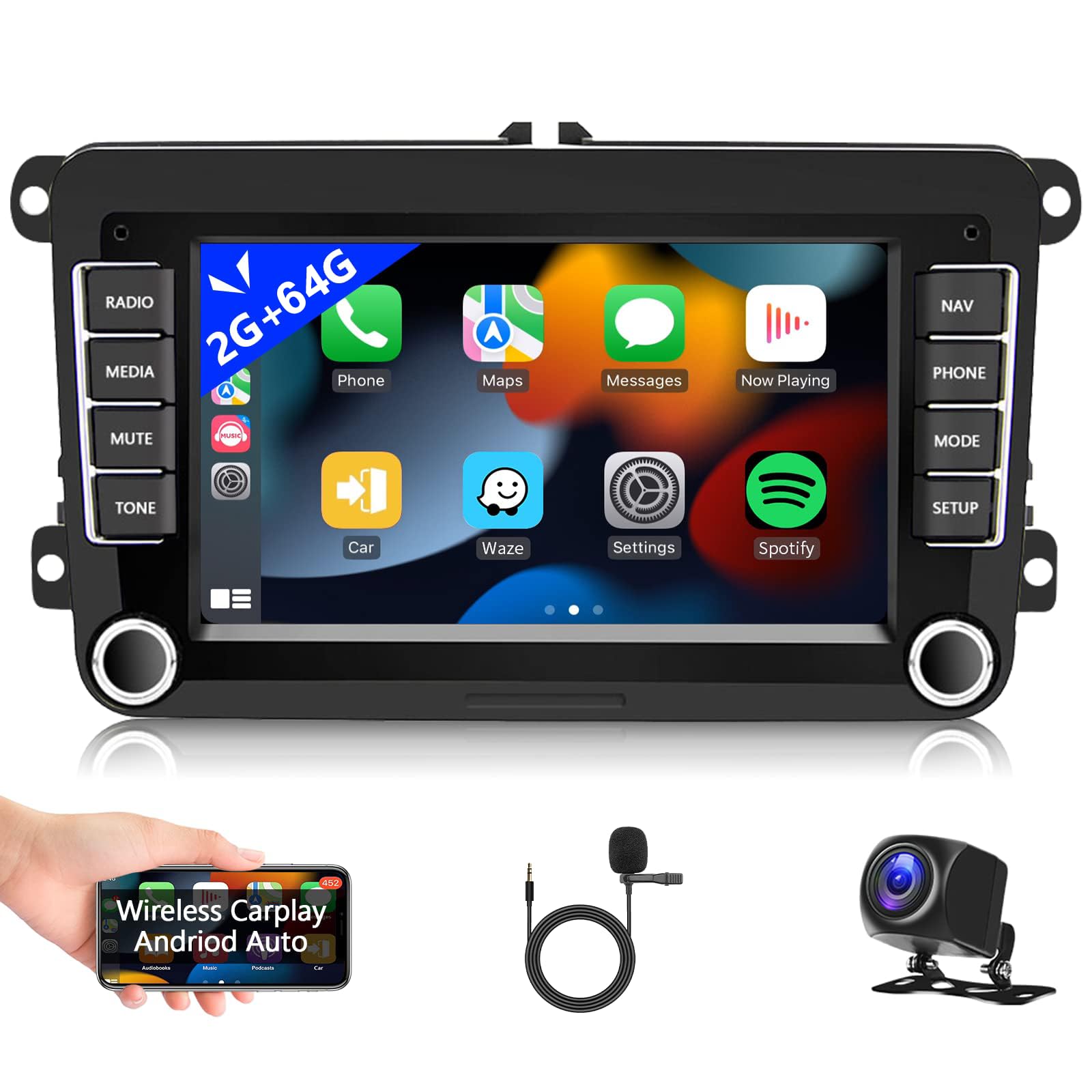 2+64GB Android Car Stereo with Wireless CarPlay & Android Auto - 7