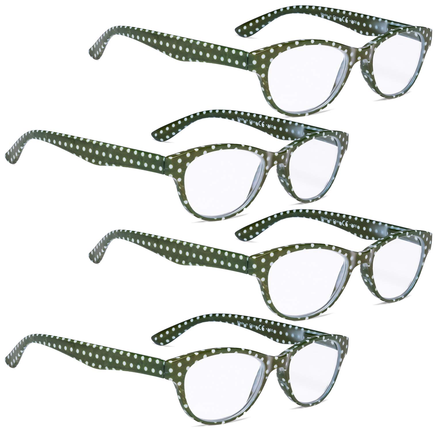 4 Pack Women's Reading Glasses - Stylish Polka Dot Cat-Eye Design for Presbyopia, Fashionable Readers for Women, Perfect for Reading Books, Crafts & Computer Work