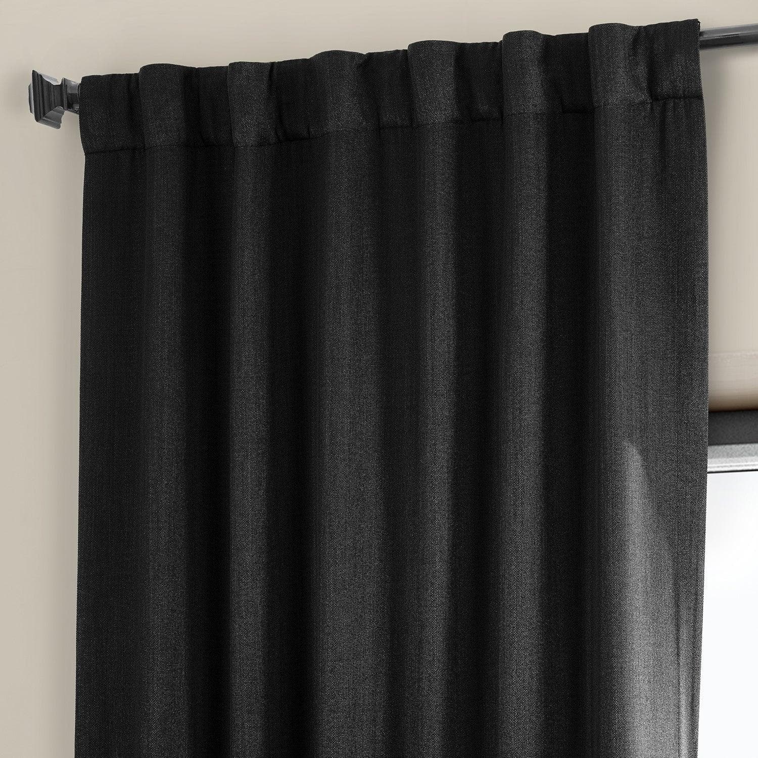 Black Textured Faux Linen Blackout Curtains for Bedroom - Noise Reducing & Thermal Insulated Window Drapes for Living Room, Nursery & Home Theater