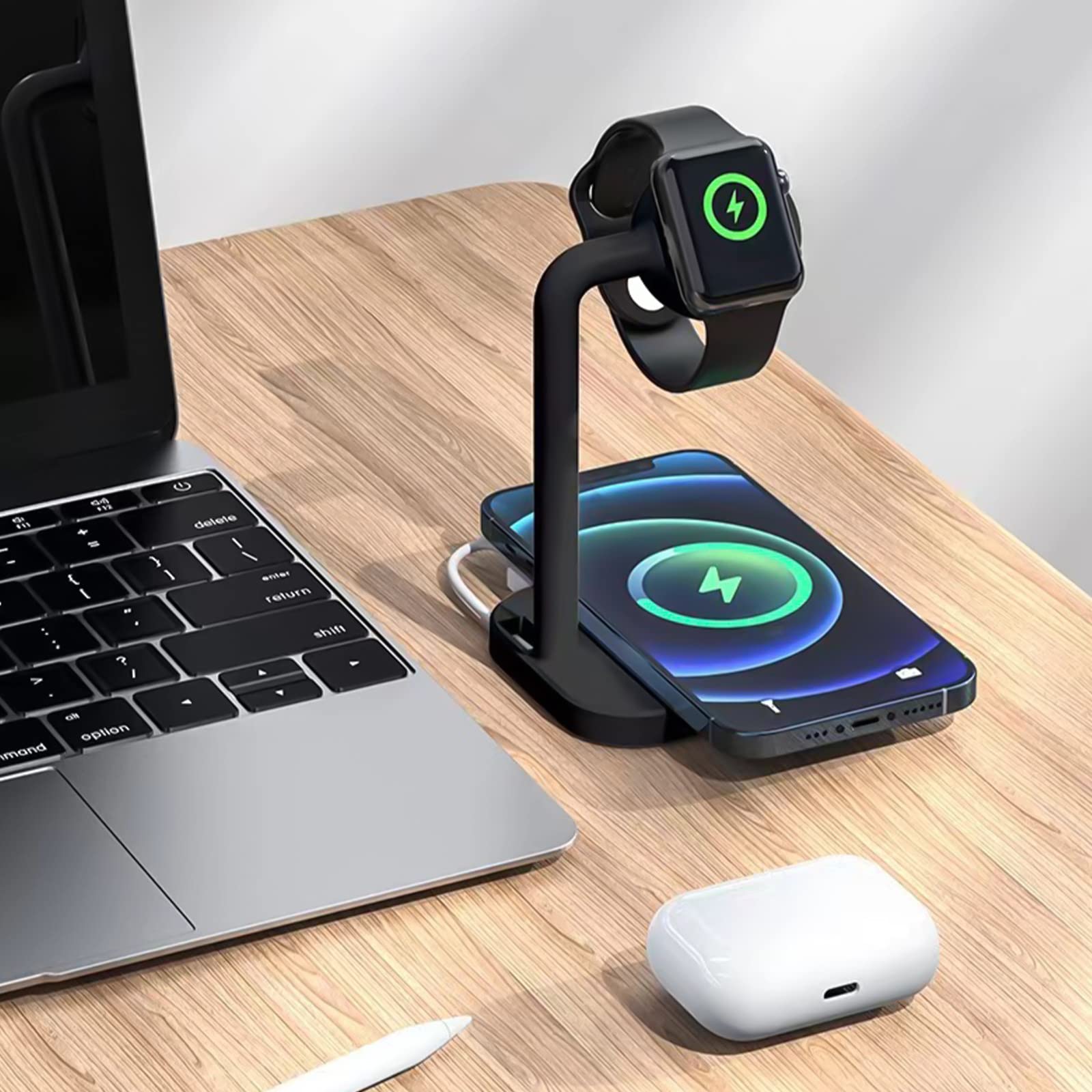 Fiudx 2-in-1 Wireless Charging Station - 15W Fast Wireless Charger Stand for iPhone 15/14/13, Samsung Galaxy S23/S22, AirPods - Perfect for Home, Office & Nightstand Charging