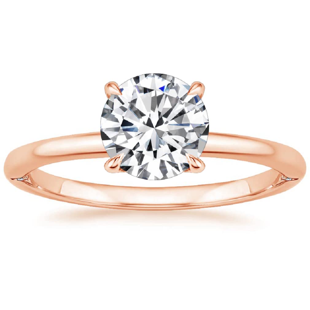 10K Solid Rose Gold Handmade Engagement Ring with 1 CT Round Cut Moissanite Diamond Solitaire - Elegant Wedding & Bridal Ring Set for Women - Perfect for Proposals, Anniversaries & Special Occasions