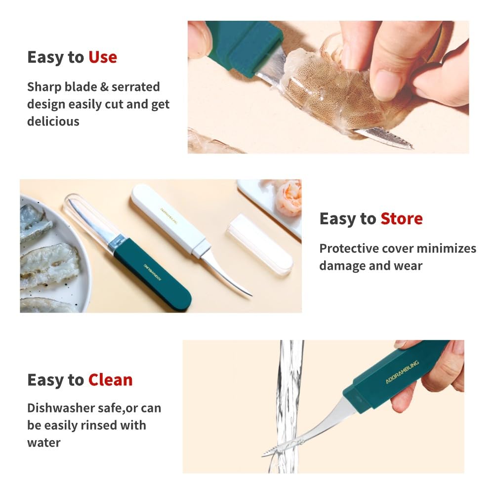 2PCS Stainless Steel Shrimp Deveiner Tool with Safety Cover - Portable Shrimp Peeler & Deveiner for Easy Cleaning - Perfect for Home Cooking, Seafood Restaurants & Outdoor BBQ
