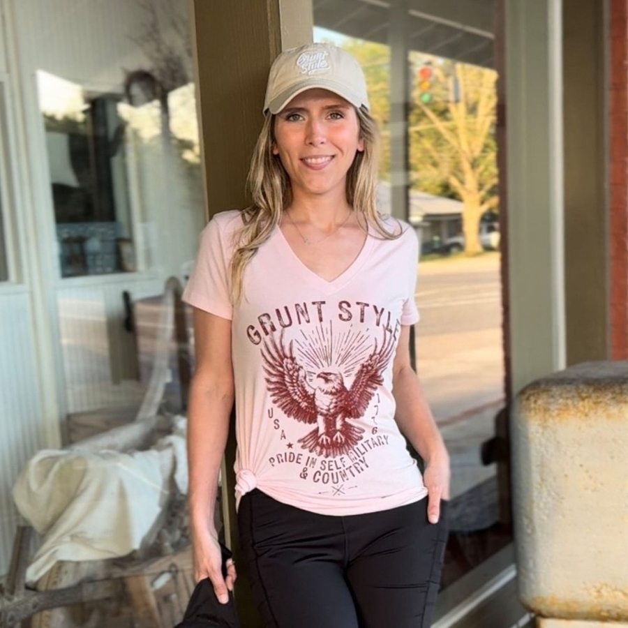 Women's Ethos Eagle V-Neck T-Shirt - Light Pink | Soft & Comfortable Casual Top for Everyday Wear | Perfect for Work, Outings & Relaxing