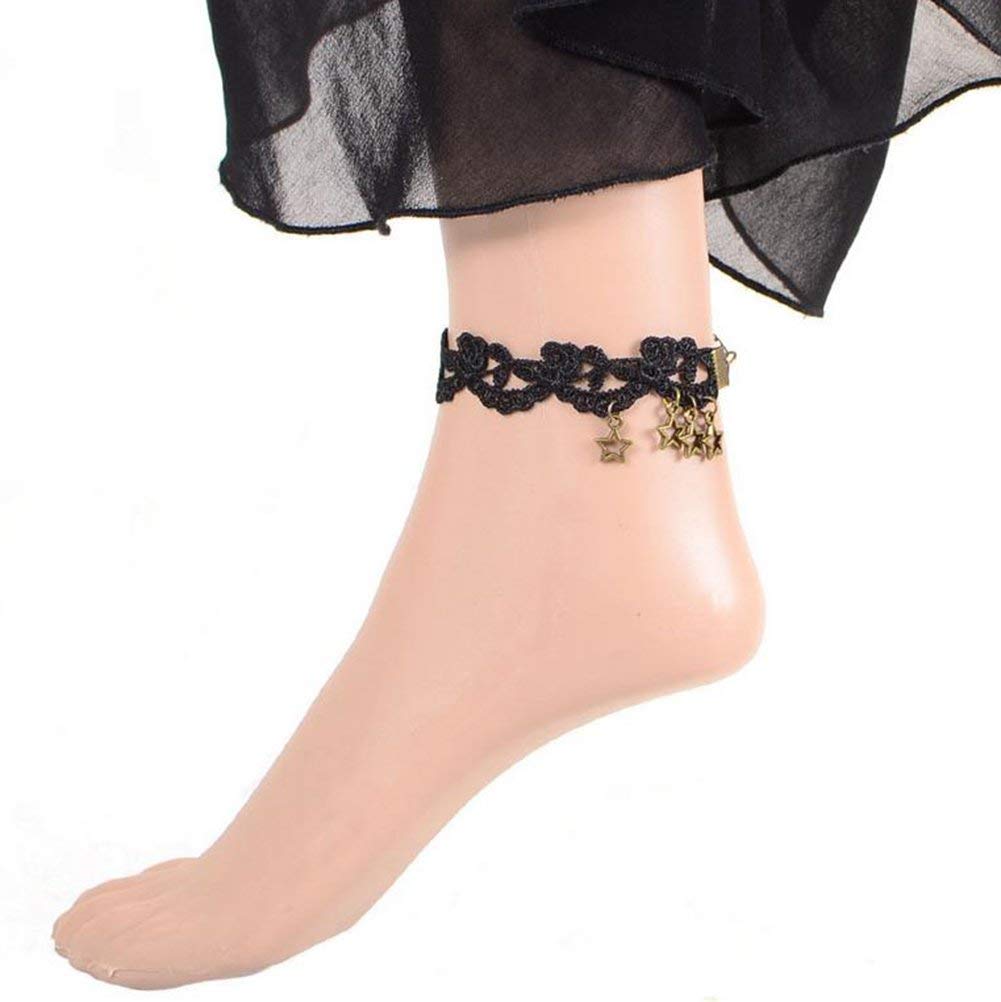 Unisex Star Ankle Bracelet - Fashion Five-Pointed Star Lace Anklet Chain Foot Jewelry for Women - Beach Barefoot Sandal Dress Decoration - Perfect for Summer Outfits, Vacations & Boho Style Accessories