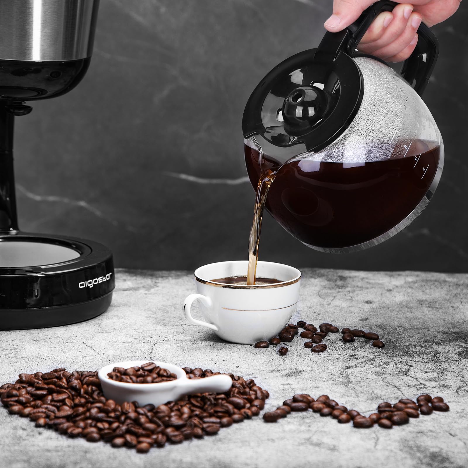 Aigostar 30HIK Drip Coffee Maker - 1000W Filter Coffee Machine with Reusable Filter, Reheat & Keep Warm Function, Anti-Drip System, 1.25L (10 Cups), BPA-Free - Perfect for Home, Office, and Restaurant Use