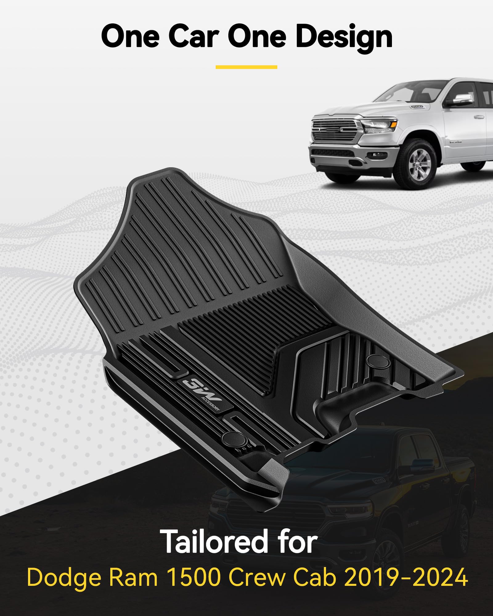 Custom Fit All-Weather TPE Floor Mats for 2019-2024 Dodge Ram 1500 Crew Cab (Excludes Classic Models) - 1st & 2nd Row Full Set Car Floor Liners | Durable Protection for Mud, Snow & Spills | Perfect for Off-Roading, Daily Commuting & Family Road Trips