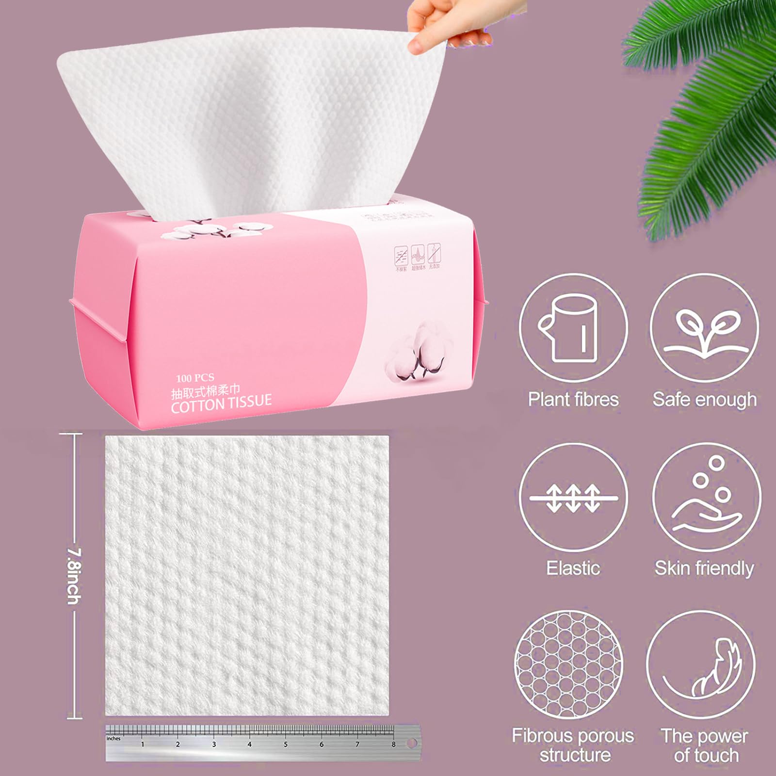 Soft Cotton Disposable Face Towels 100 Count - Gentle Dry Wipes & Facial Cloths for Cleansing, Skincare & Makeup Removal | Hypoallergenic & Eco-Friendly | Perfect for Travel, Gym & Daily Facial Care (4 Pack)
