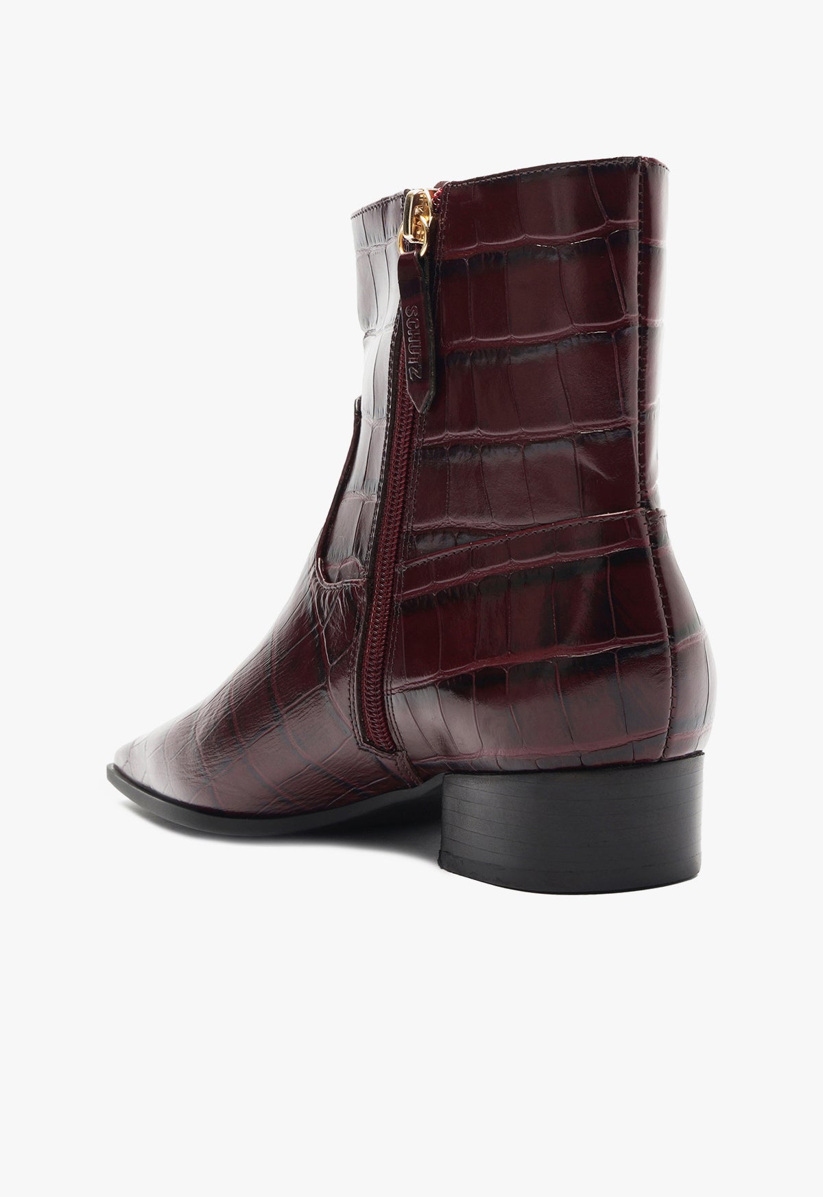 Helena Crocodile Embossed Leather Ankle Boots for Women - Low Heel 2.4