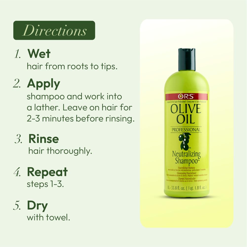 ORS Olive Oil Professional Neutralizing Shampoo for Damaged Hair - 33.8 oz (1 Pack) | Sulfate-Free, Deep Hydration & Repair | Perfect for Color-Treated, Chemically Processed or Dry Hair