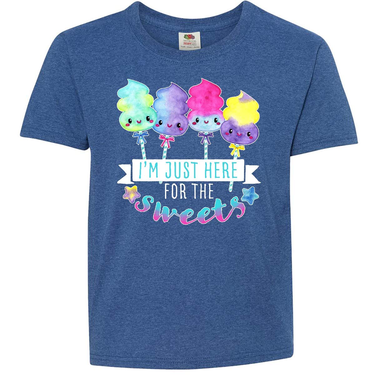 Inktastic 'I'm Just Here for The Sweets' Spun Sugar Candy Youth T-Shirt - Fun & Cute Graphic Tee for Kids Birthday Parties, Halloween Costumes & Sweet Treat Lovers