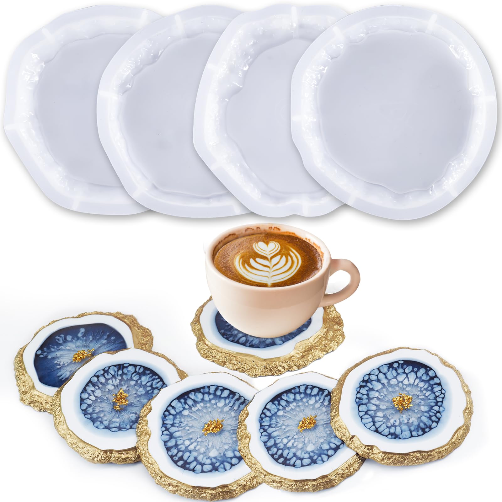 4-Piece Silicone Resin Coaster Molds Set for DIY Epoxy Crafts - Irregular Edge Design for Custom Coaster Making - Perfect for Home Decor, Wedding Favors & Gift Making Projects