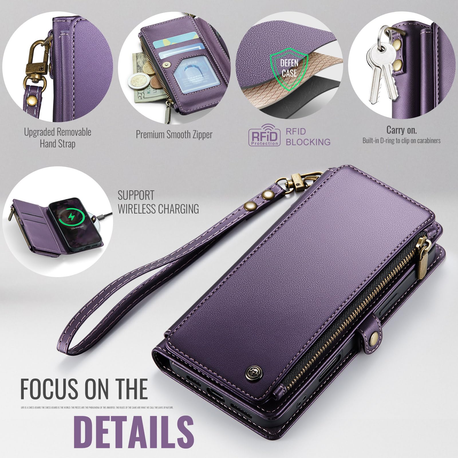RFID Blocking PU Leather Wallet Case for iPhone 15 Pro (6.1