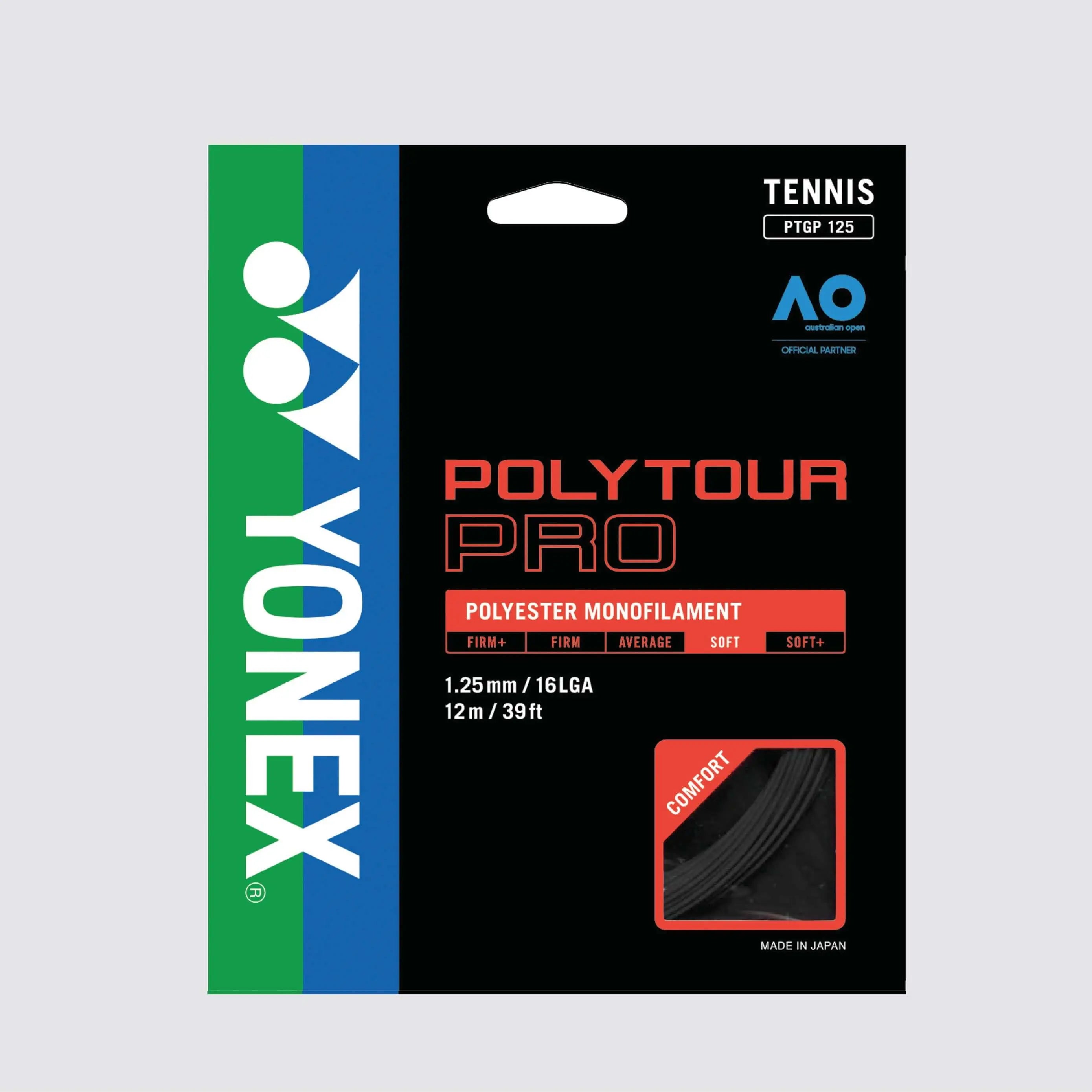 Yonex Polytour Pro 125/16L Tennis String - High Performance Polyester String for Power & Control - Perfect for Competitive Play & Tournament Matches