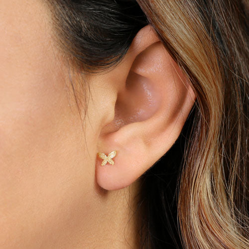 14K Yellow Gold Stardust Butterfly Earrings for Women - Dainty Stud Earrings for Everyday Wear - Perfect Gift for Birthday, Anniversary & Valentine's Day