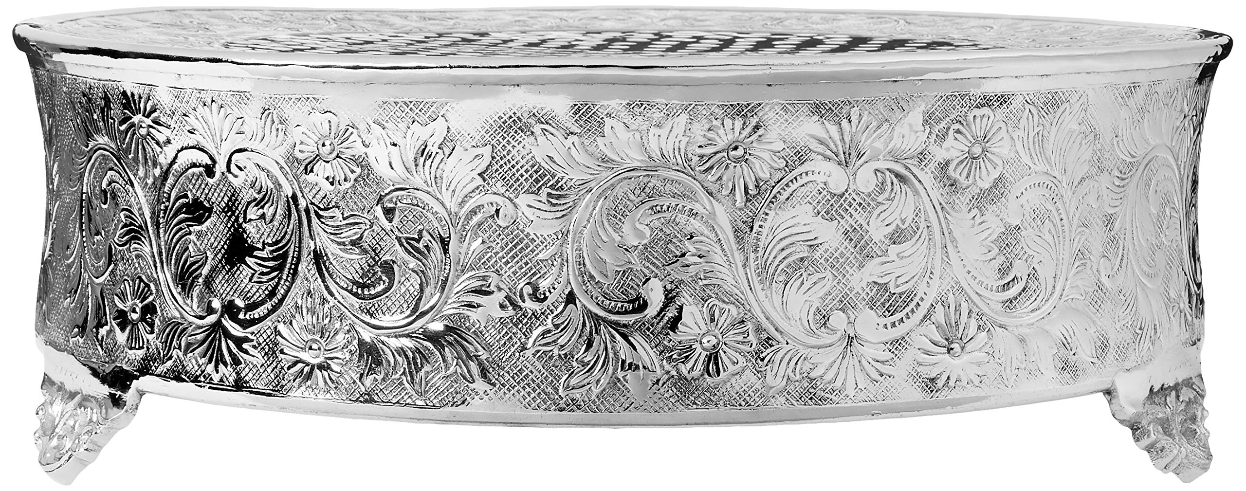 18-Inch Silver Round Ornate Wedding Cake Stand - Elegant Display for Wedding Cakes, Desserts, and Party Treats