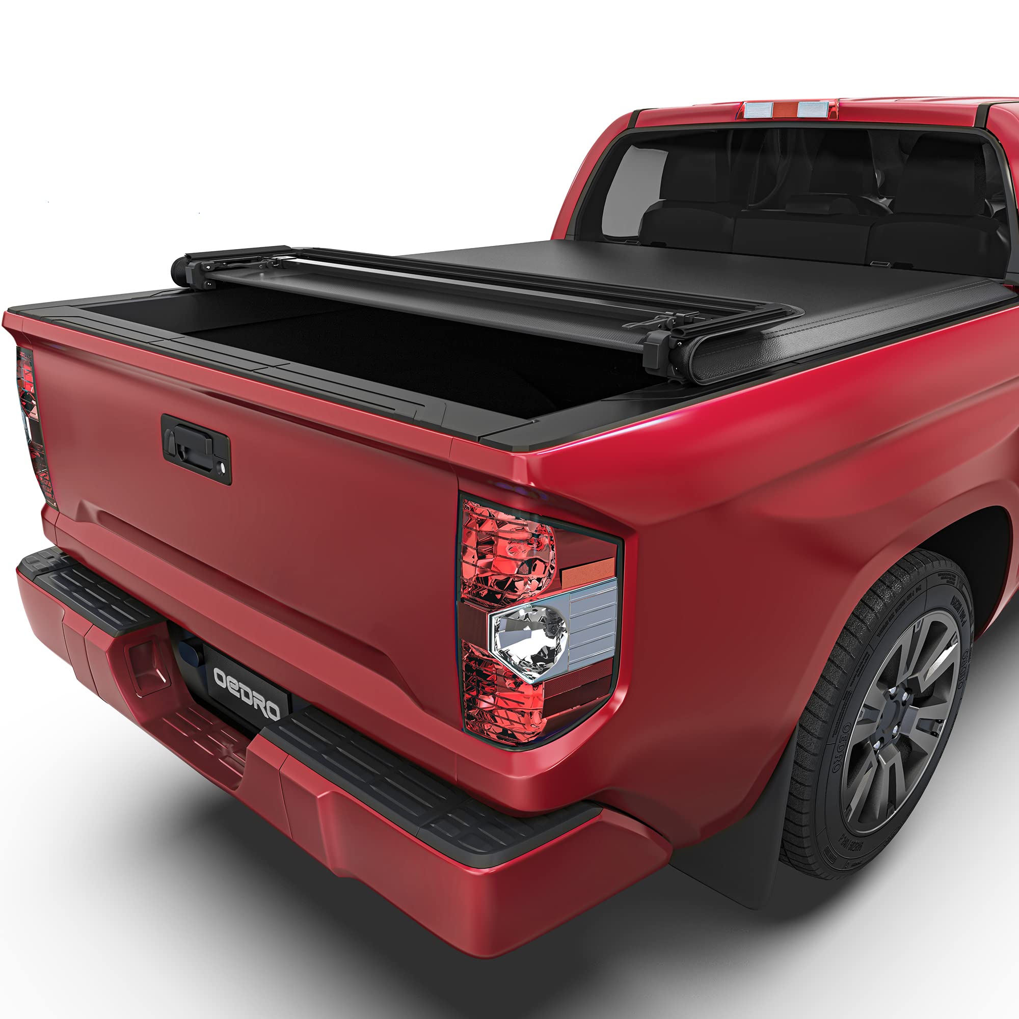 **oEdRo Soft Quad Fold Truck Bed Tonneau Cover for 2014-2021 Toyota Tundra (Excl. Trail) 5.5 ft Bed - Fleetside with Deck Rail System | Weatherproof & Secure Cargo Protection for Pickup Trucks**