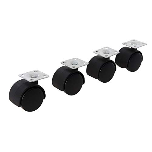 4-Pack Universal Silent Furniture Castor Wheels with Twin Wheels & Fixing Plate - 40mm Heavy Duty Caster for Smooth Movement - Black - Ideal for Chairs, Tables, and Office Furniture