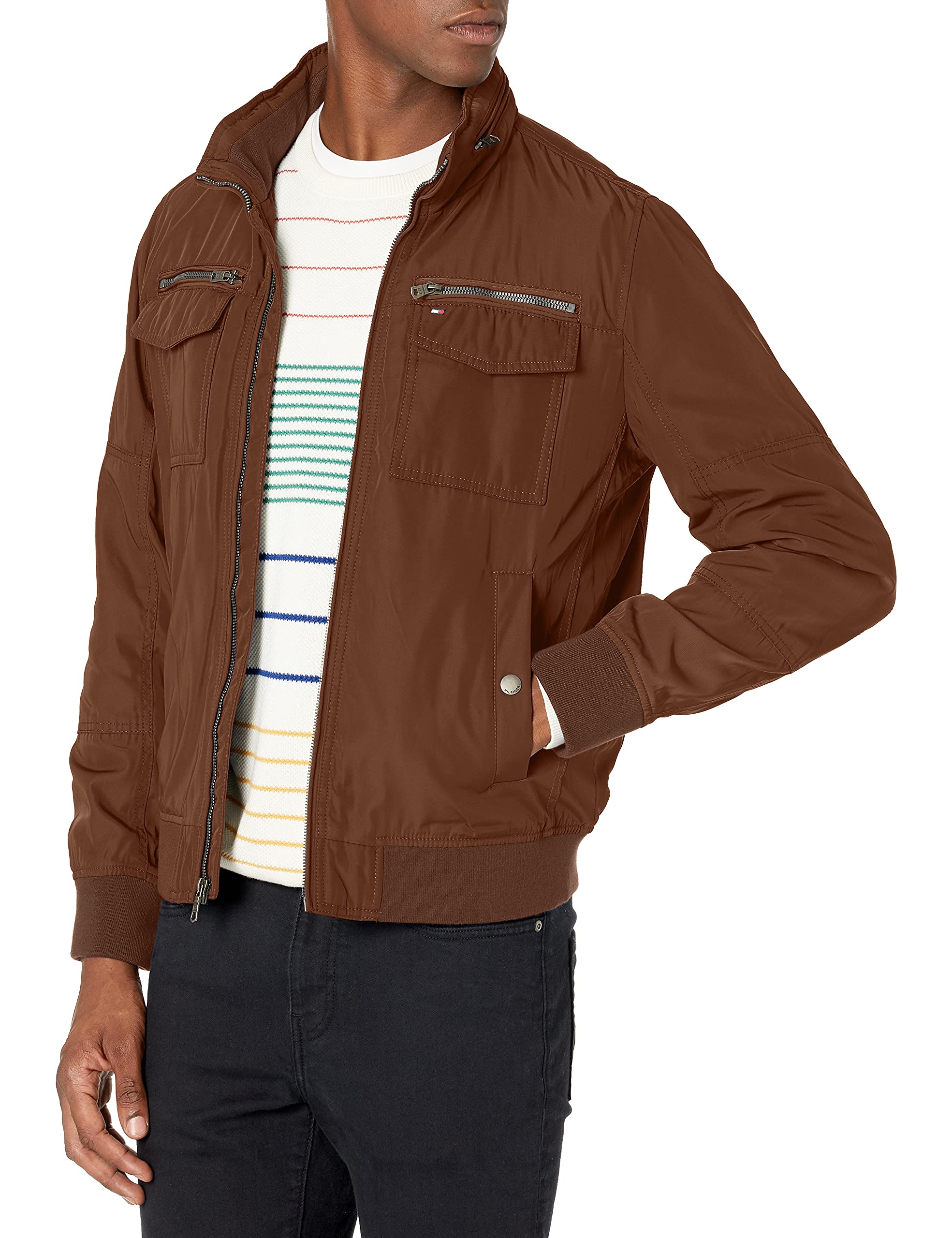 Tommy Hilfiger Men's Water Resistant Performance Bomber Jacket - Lightweight Windproof Outerwear for Casual & Travel (Standard & Big & Tall Sizes) | Perfect for Outdoor Activities & Everyday Wear