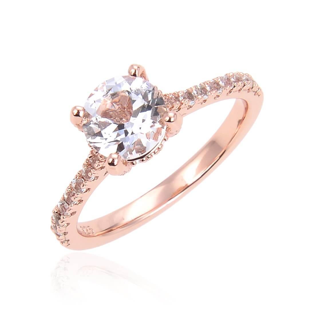 White Topaz Pave Engagement Ring in Rose Gold - Elegant Wedding & Proposal Jewelry for Women | Perfect Anniversary Gift & Bridal Accessory