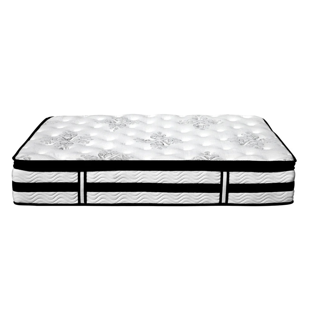 Premium Double Bed Set - Henley LED White Bed Frame with Algarve Euro Top Medium Firm Mattress & Pillowtop Topper | Perfect for Master Bedroom, Guest Room & Modern Home Decor