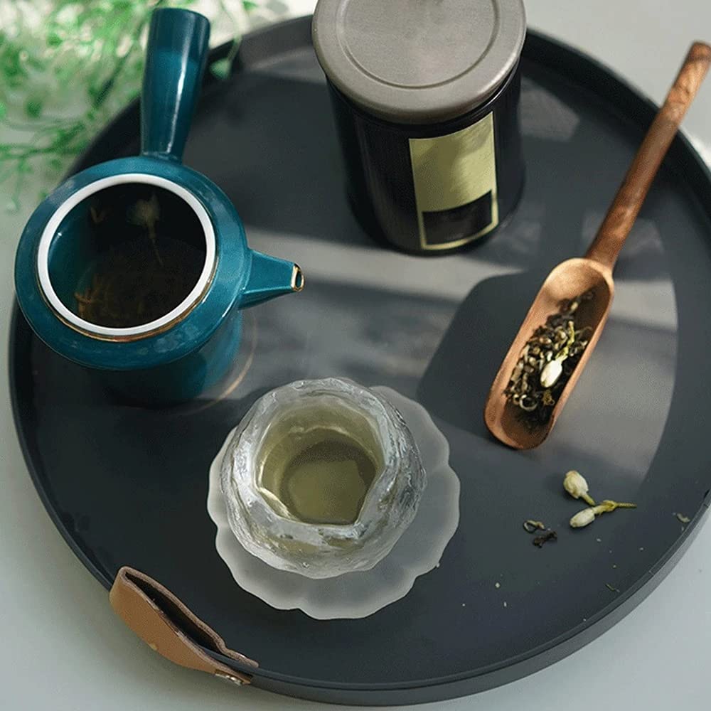 Nordic Round Plastic Desktop Storage Tray - Jewelry Organizer, Kitchen & Dining Table Snack Plate with Handle - Home Decor for Living Room & Bedroom (Dark Gray) | Perfect for Jewelry Display, Meal Serving & Office Organization