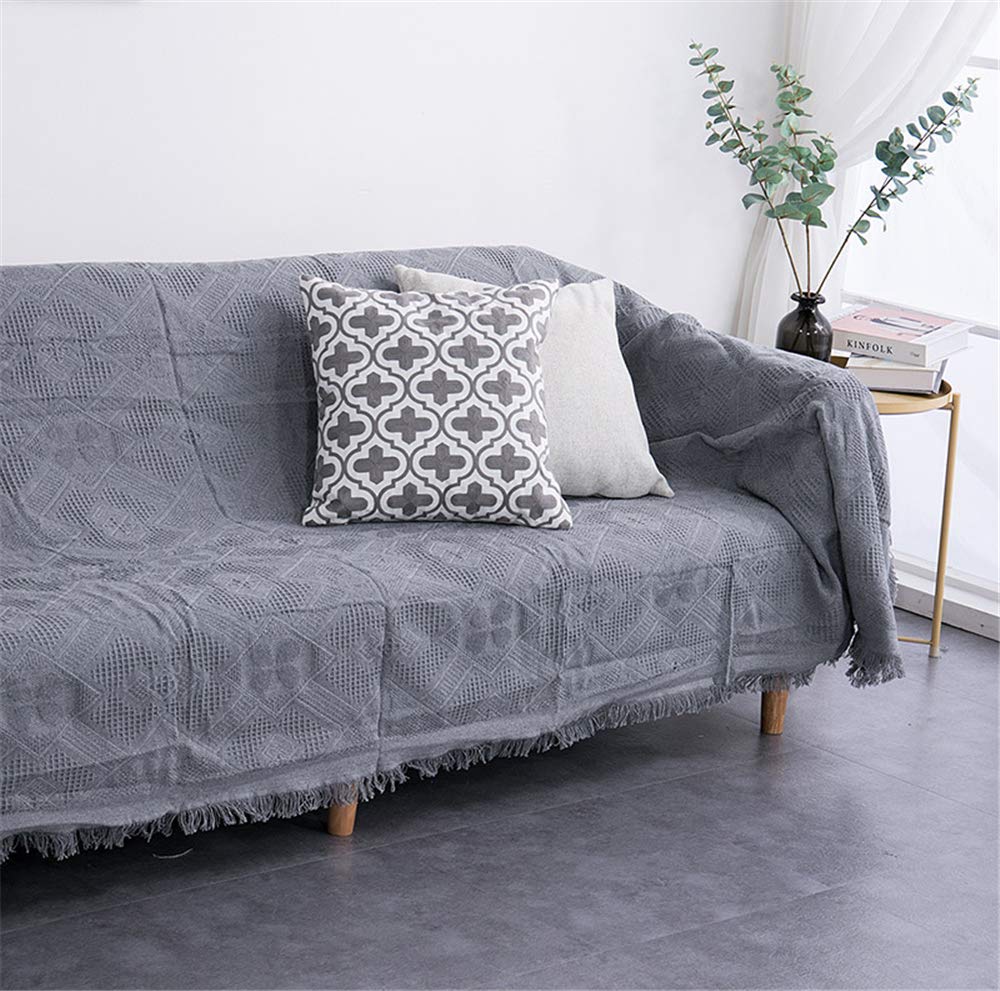 Boho Blanket - Diamond Dark Tapestry Sofa Throw, Soft Fabric Dust Cover for Couch (230x275cm, Gray) - Perfect for Living Room Decor, Cozy Home & Outdoor Picnics