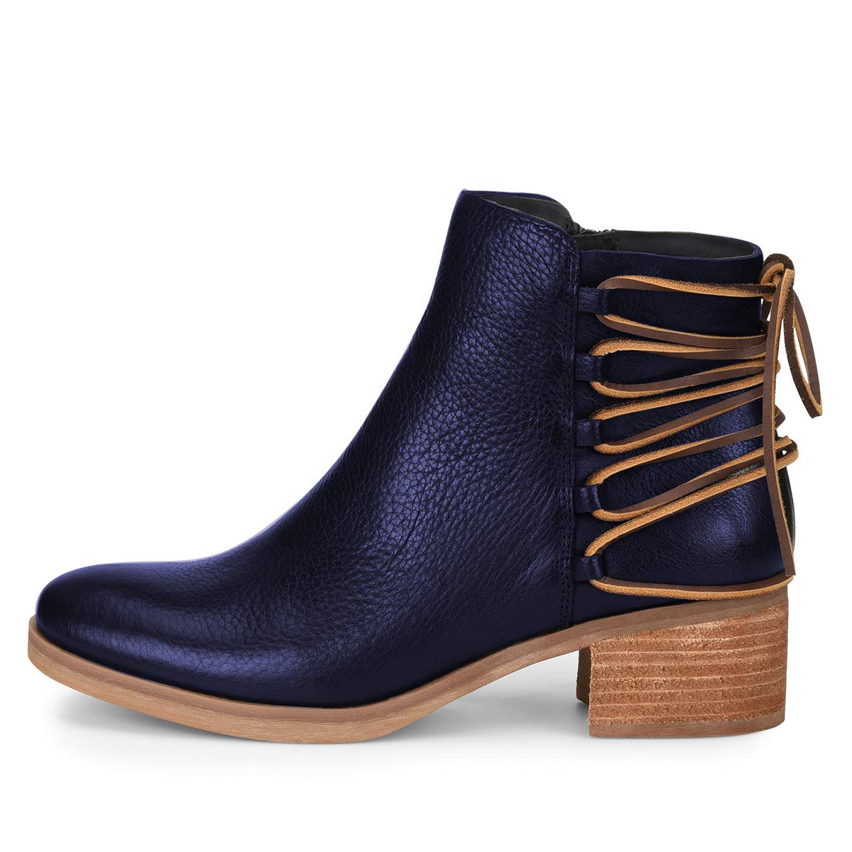 YDN Women's Chunky Heel Ankle Boots - Round Toe Side Zipper Lace Up Casual Booties for Fall Winter Outfits, Office Wear & Date Night Fashion
