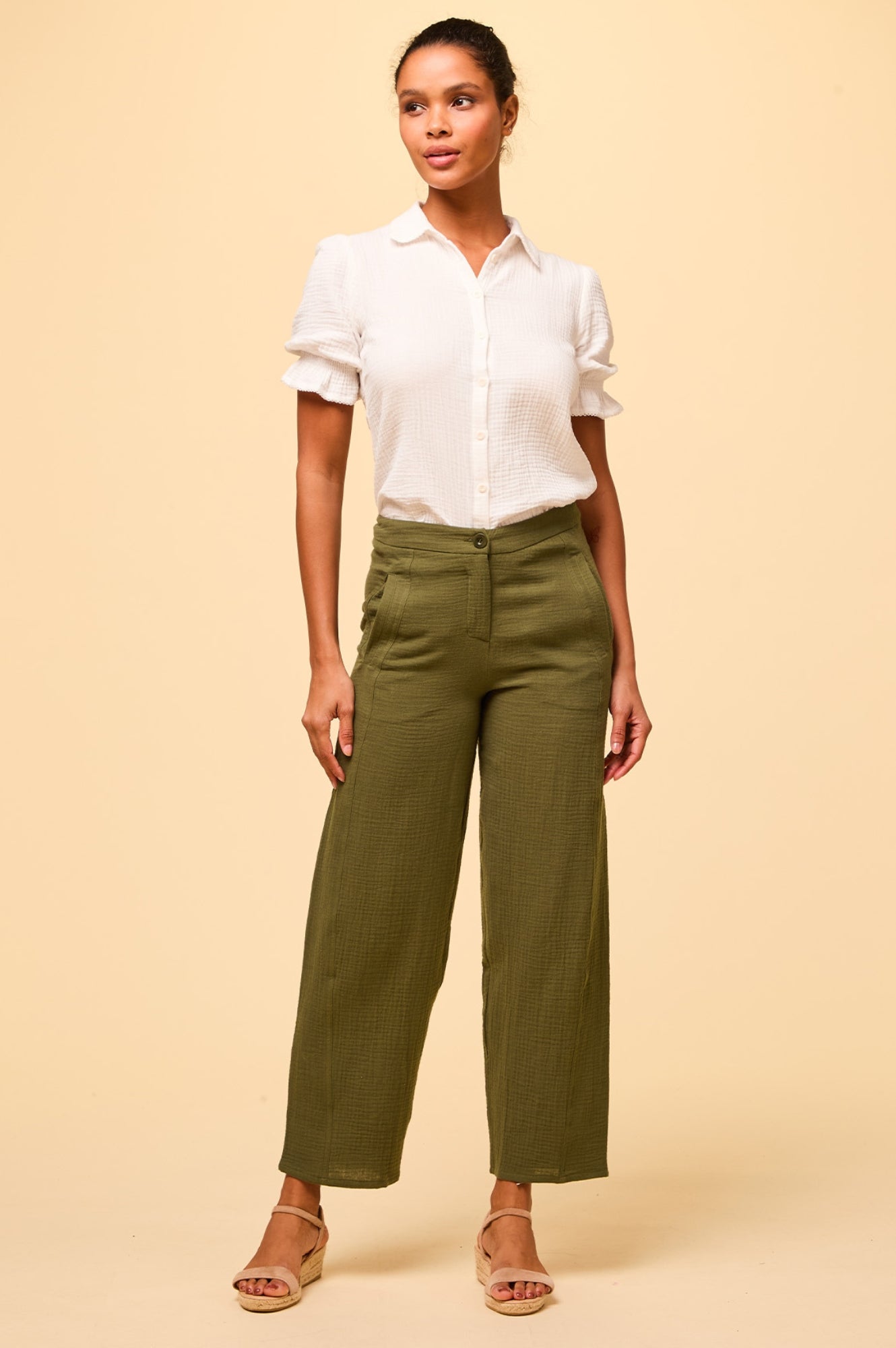 Libby Cheesecloth Trousers for Women - Breathable Khaki Pants | Casual Summer Wear, Beach Outfits, and Boho Style Fashion