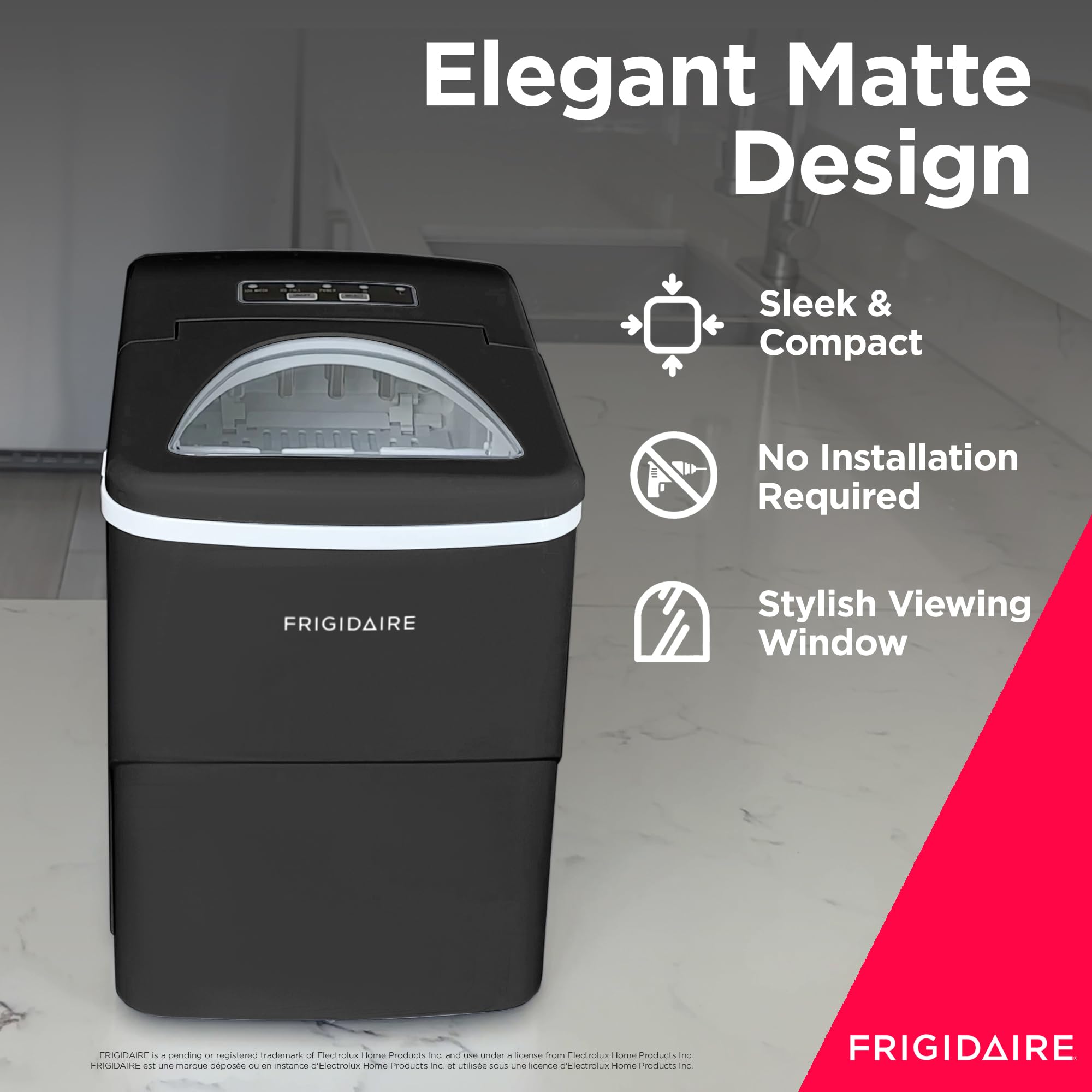 Frigidaire 26 Lbs Portable Compact Ice Maker Machine - Countertop Ice Maker for Home, Office, RV & Parties - Fast Ice Production in Black or White (Medium Size)